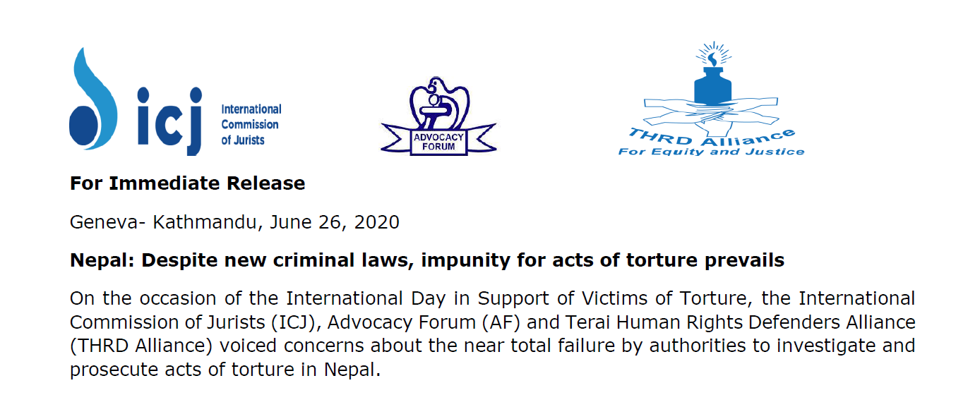 Despite new criminal laws, impunity for acts of torture prevails: ICJ, AF & THRD Alliance
