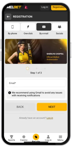 Melbet app registration