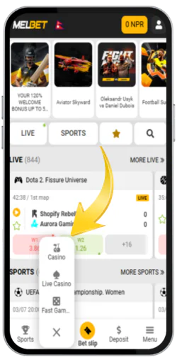 Casino game sections
