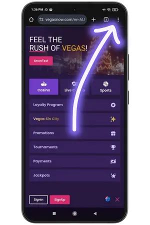 Vegas Now mobile browser